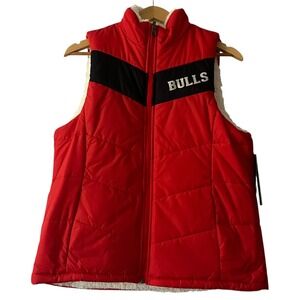 NBA Bulls‎ Red Puffer Sherpa Vest Reversible Womens Small Full Zip Sleeveless